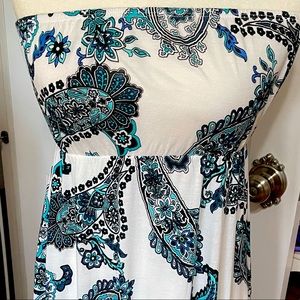 New Lascana White/Teal/Black Strapless Dress